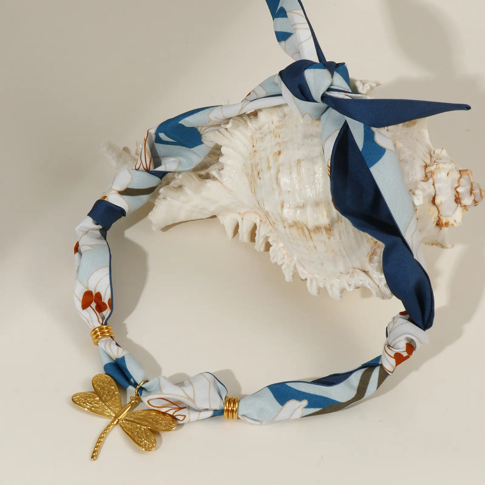 Dragonfly Pendant Charm Scarf Necklace 304 Stainless Steel & Polyester 80cm(31.5") For Women Lily Flower Ink Blue Pastoral Gift