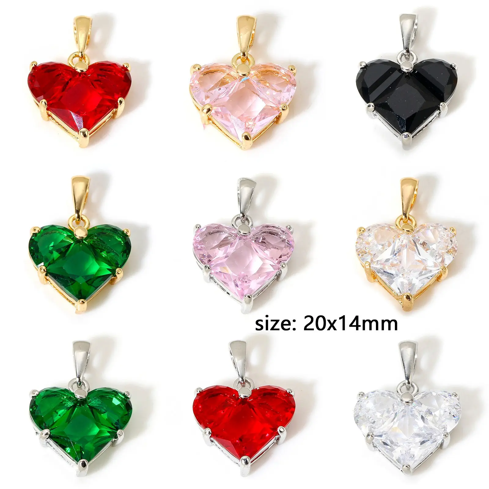1 Piece Sweet Copper Valentine's Day Charms Gold Color Heart Cubic Zirconia Pendants For DIY Necklace Jewelry Making 20mm x 14mm