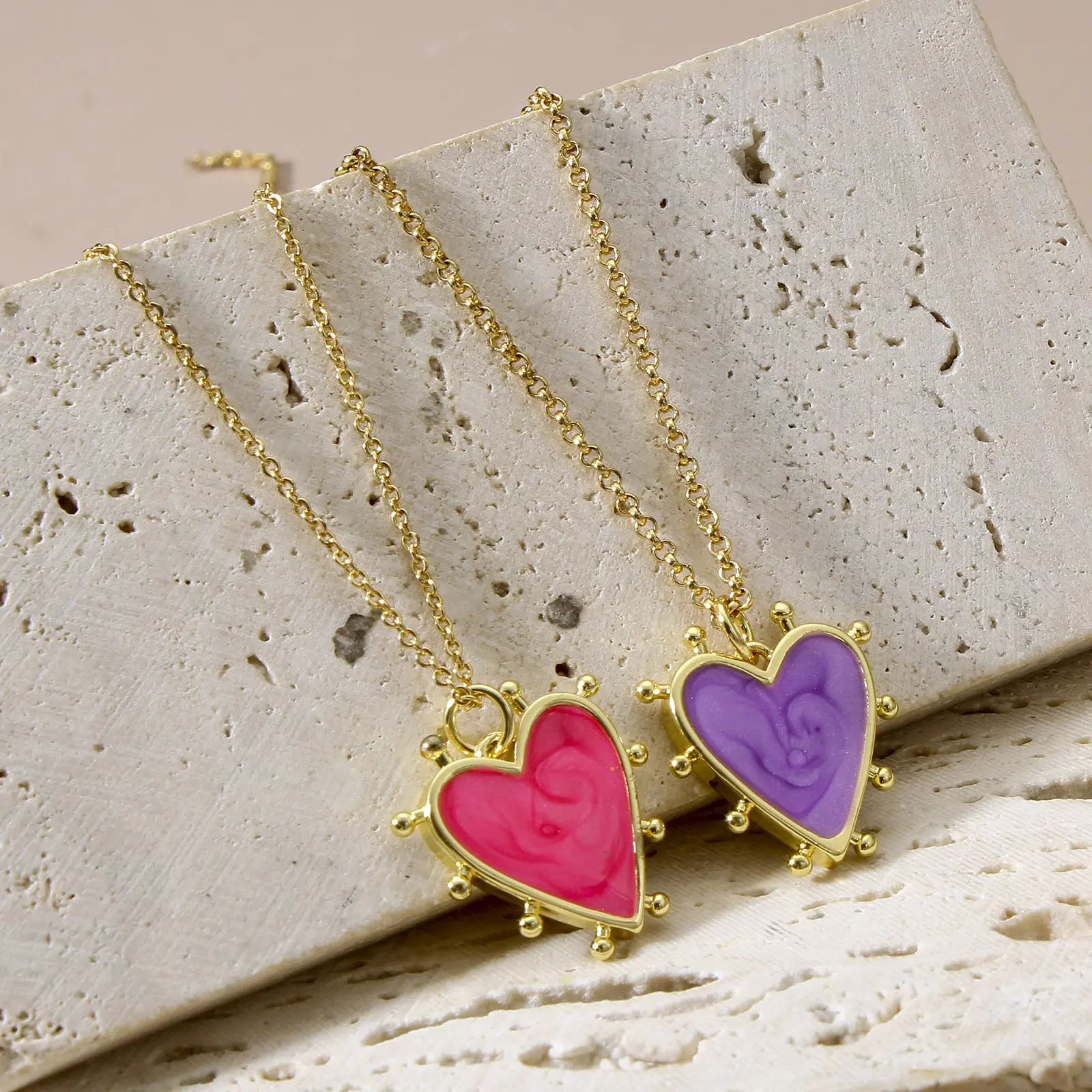 Copper Valentine's Day Charms Gold Color Multicolor Pearlized Heart Enamel Pendants For DIY Jewelry Making 19mm x 18mm, 1 Piece