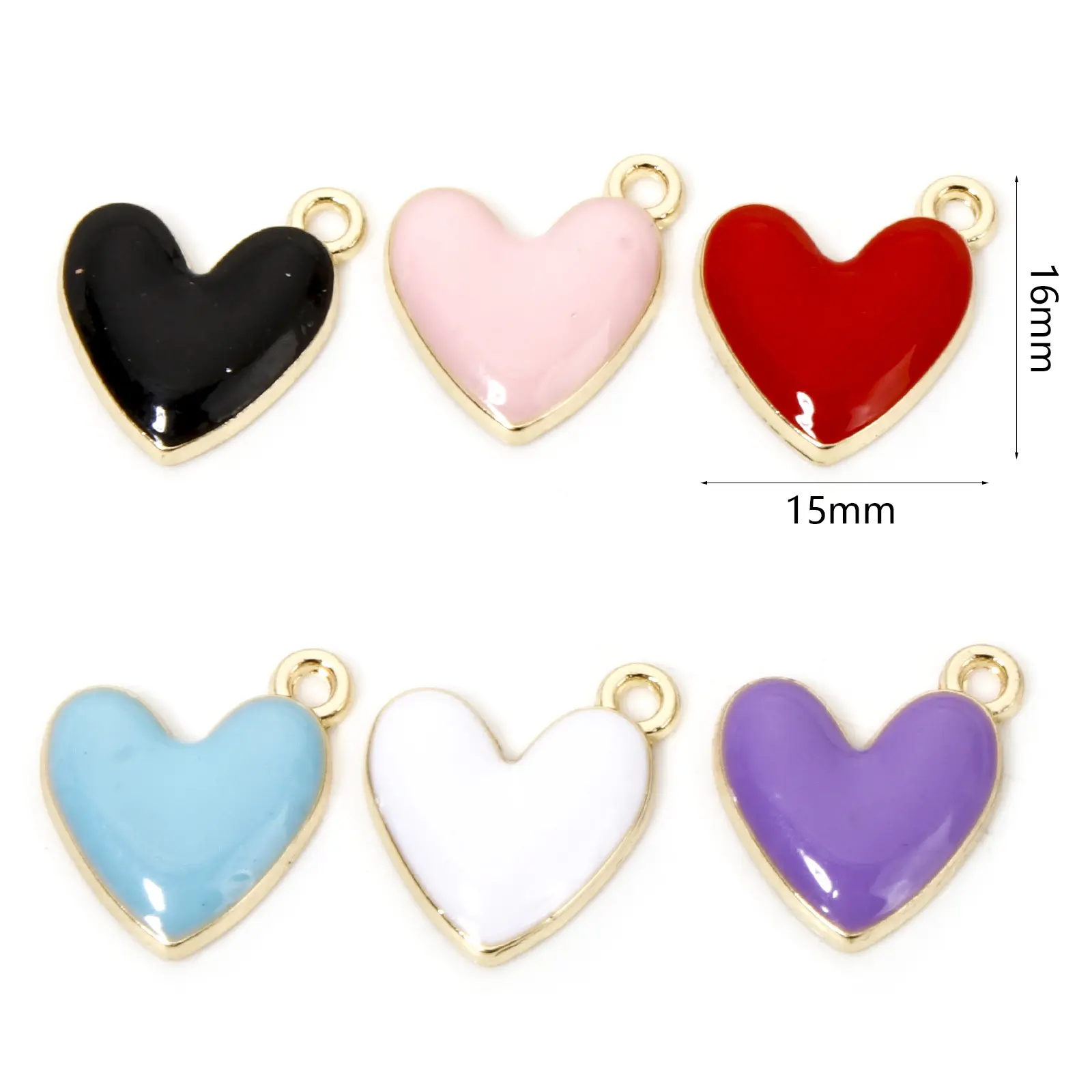 20 PCs Zinc Based Alloy Heart Valentine's Day Charms Gold Color Multicolor Enamel Metal Pendants For Jewelry Making 16mm x 15mm