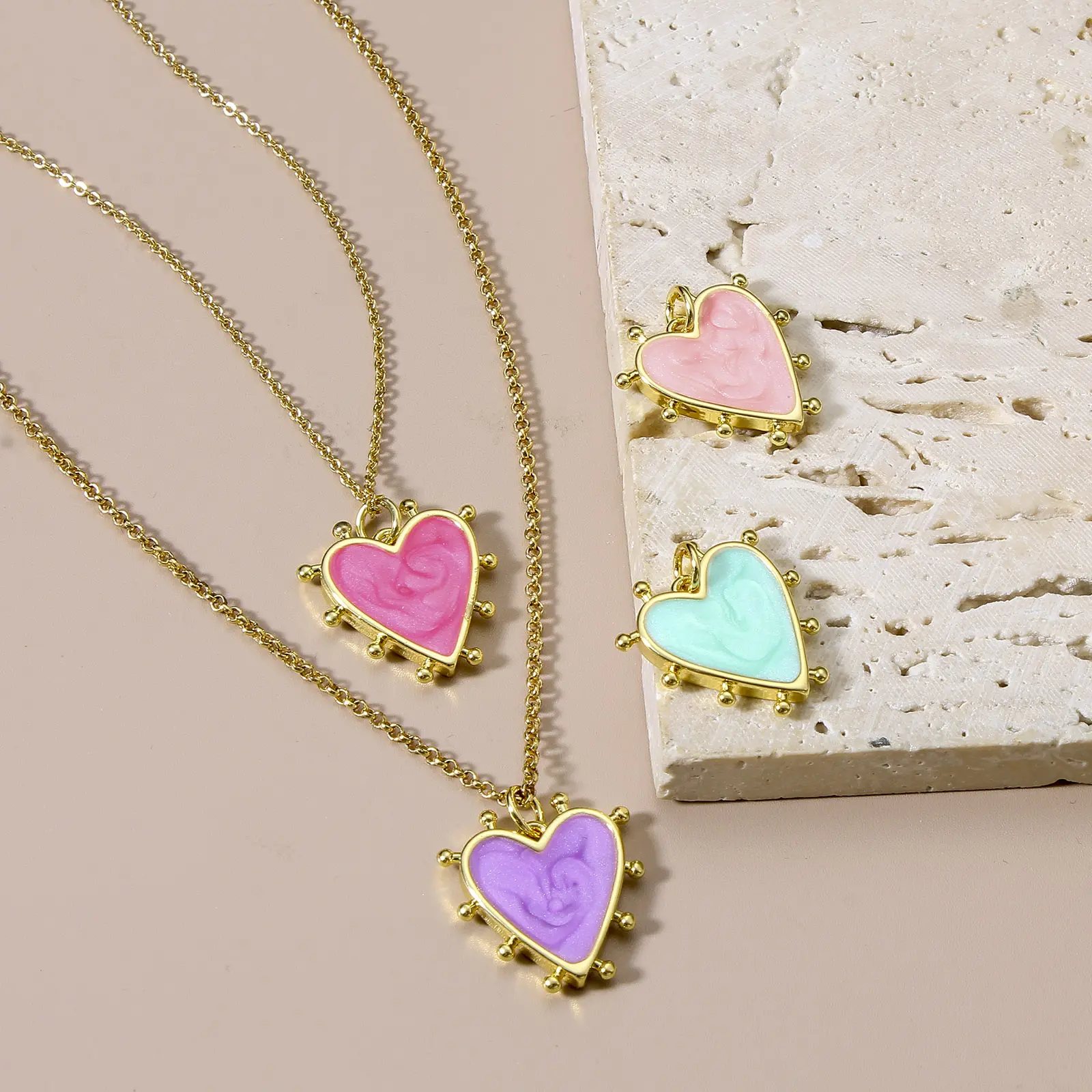 Copper Valentine's Day Charms Gold Color Multicolor Pearlized Heart Enamel Pendants For DIY Jewelry Making 19mm x 18mm, 1 Piece