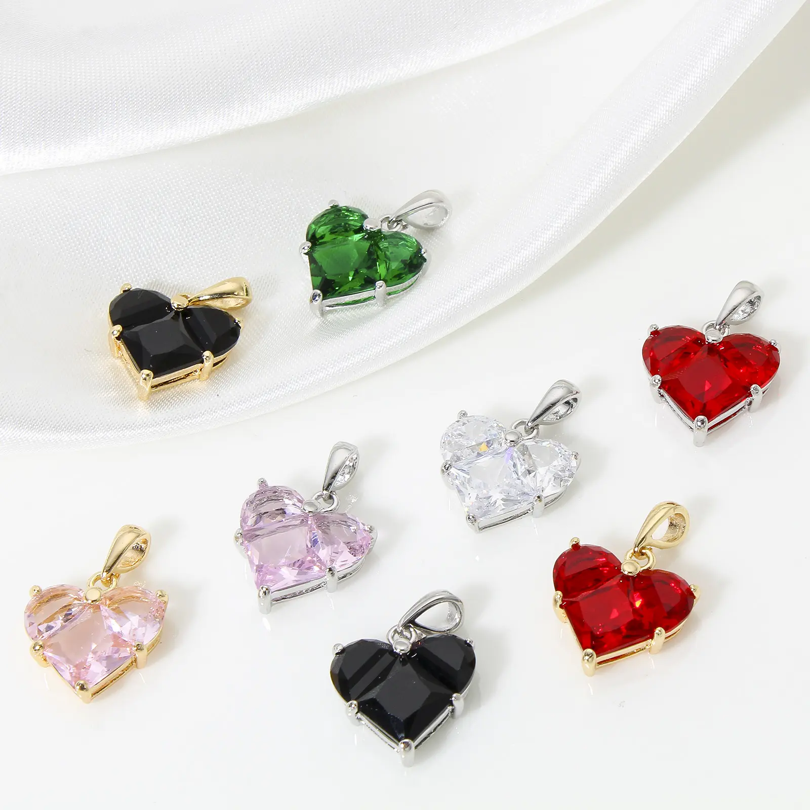 1 Piece Sweet Copper Valentine's Day Charms Gold Color Heart Cubic Zirconia Pendants For DIY Necklace Jewelry Making 20mm x 14mm