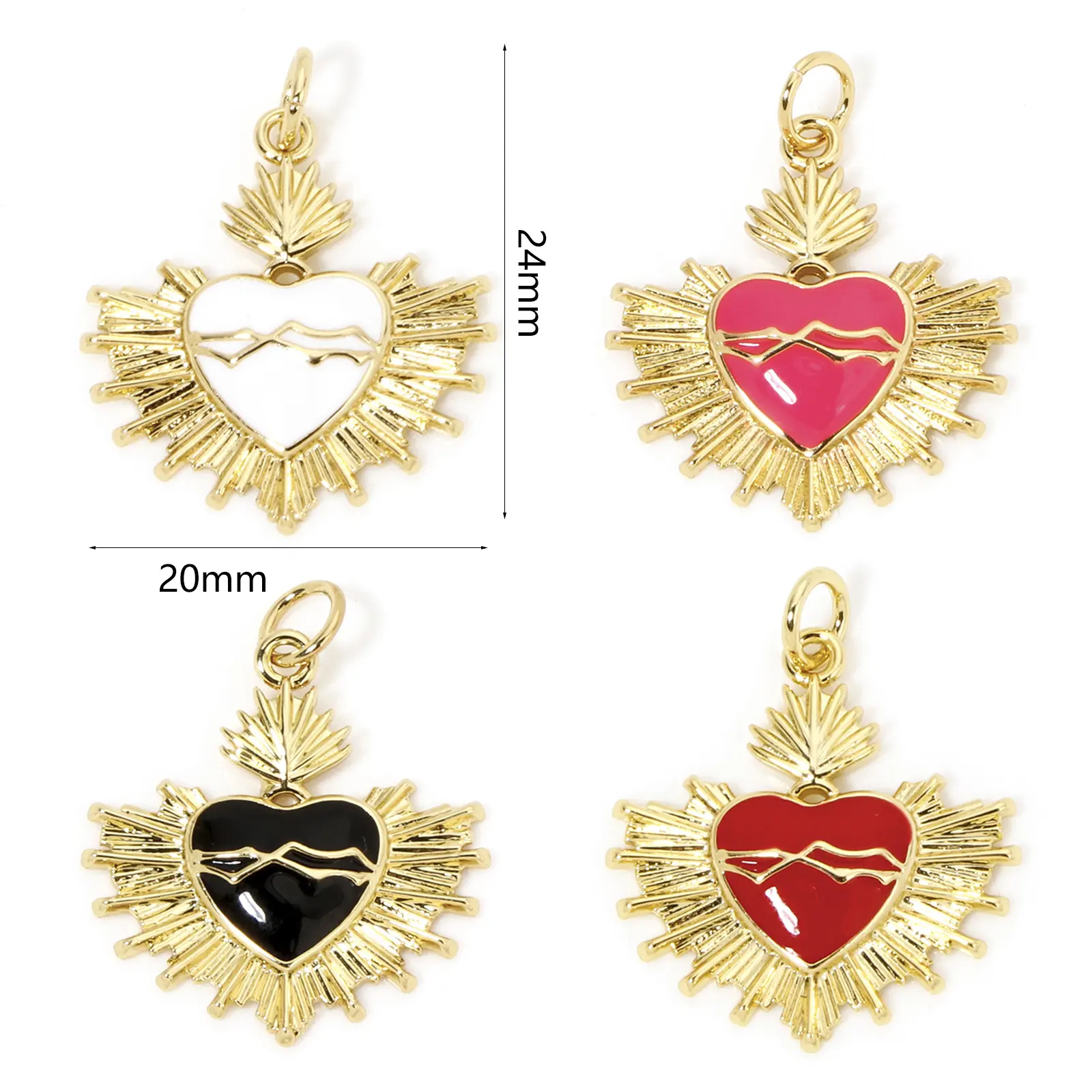 2 Piece Brass Religious Charms 18K Gold Plated Heart Enamel Pendants For DIY Neckalce Jewelry Making Findings 24mm x 20mm