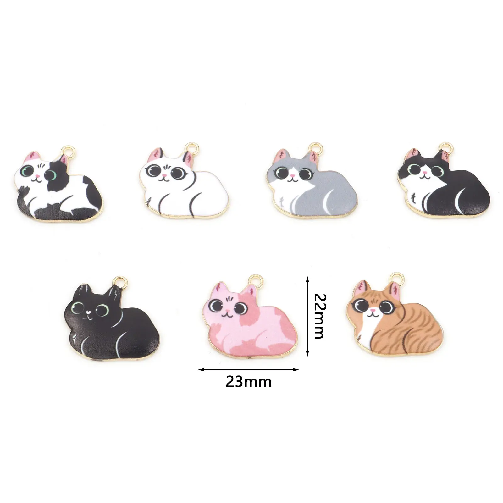 Cute Cartoon Cat Animal Charms Gold Color Enamel Metal Pendants DIY Necklace Bracelets Jewelry Making 23mm x 22mm, 10 PCs