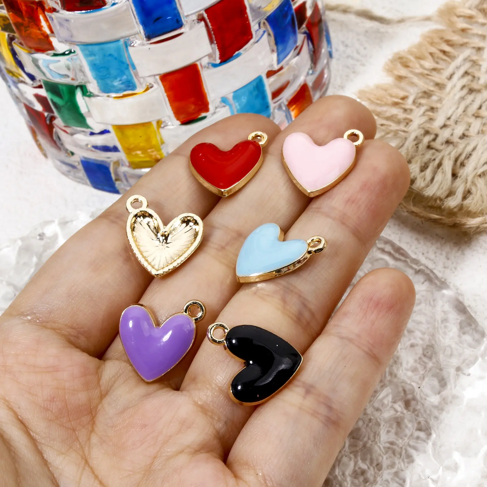 20 PCs Zinc Based Alloy Heart Valentine's Day Charms Gold Color Multicolor Enamel Metal Pendants For Jewelry Making 16mm x 15mm