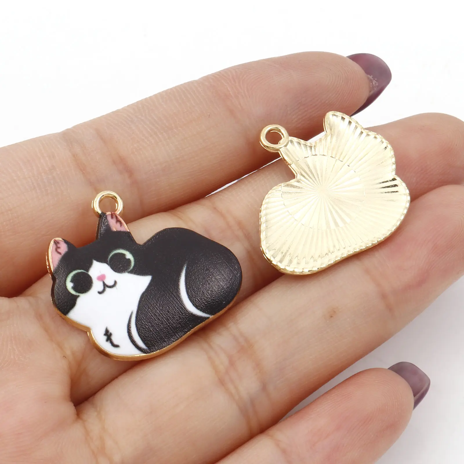 Cute Cartoon Cat Animal Charms Gold Color Enamel Metal Pendants DIY Necklace Bracelets Jewelry Making 23mm x 22mm, 10 PCs