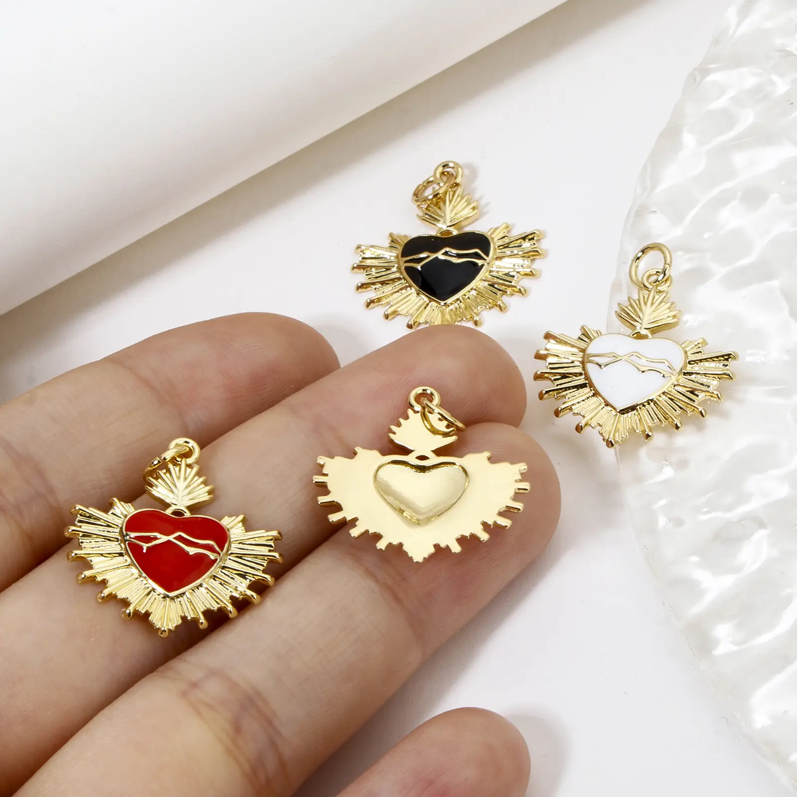 2 Piece Brass Religious Charms 18K Gold Plated Heart Enamel Pendants For DIY Neckalce Jewelry Making Findings 24mm x 20mm