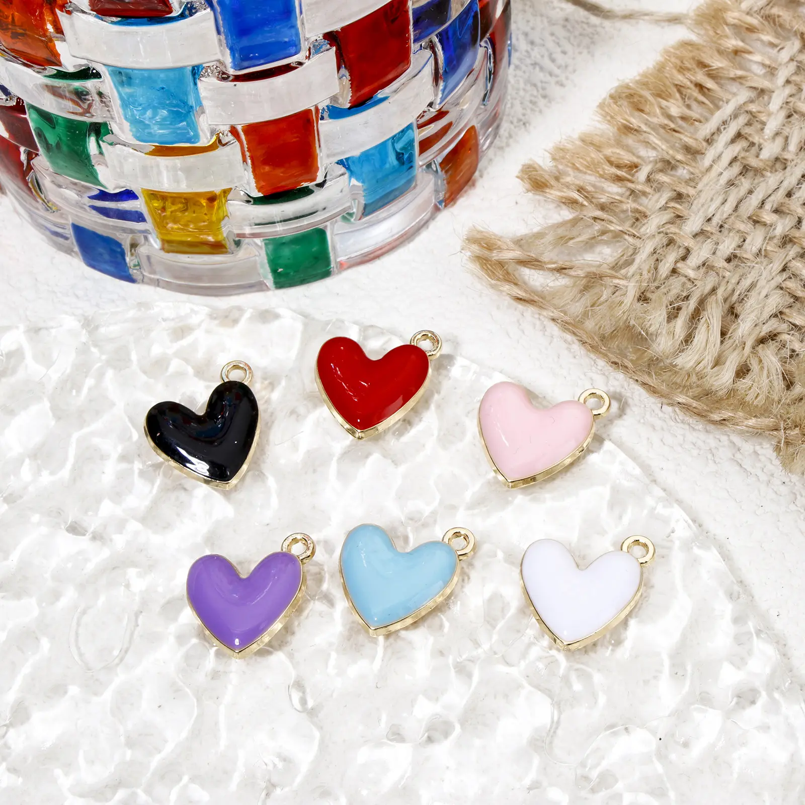 20 PCs Zinc Based Alloy Heart Valentine's Day Charms Gold Color Multicolor Enamel Metal Pendants For Jewelry Making 16mm x 15mm