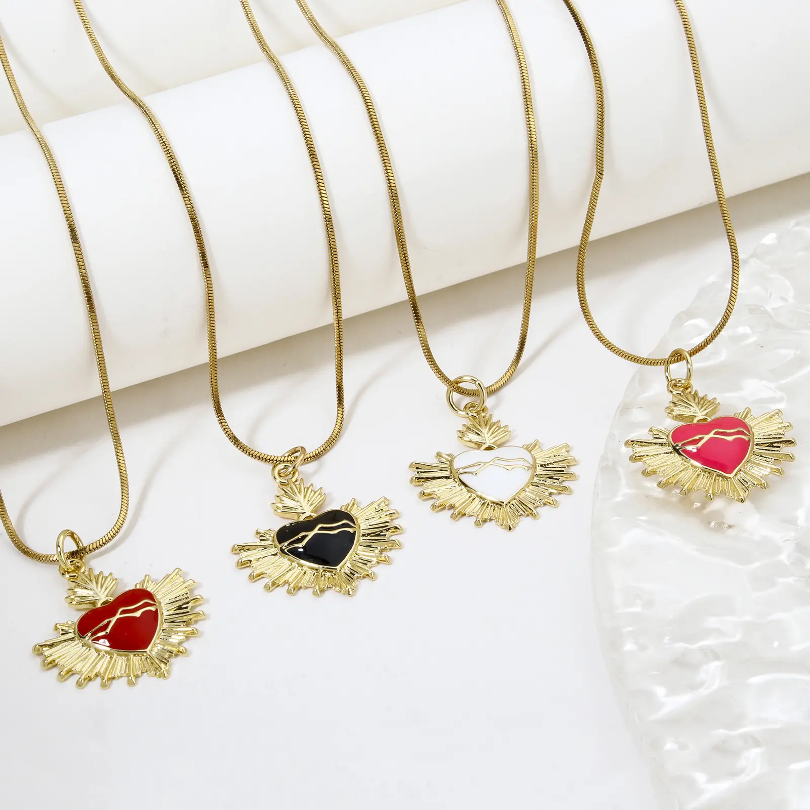 2 Piece Brass Religious Charms 18K Gold Plated Heart Enamel Pendants For DIY Neckalce Jewelry Making Findings 24mm x 20mm