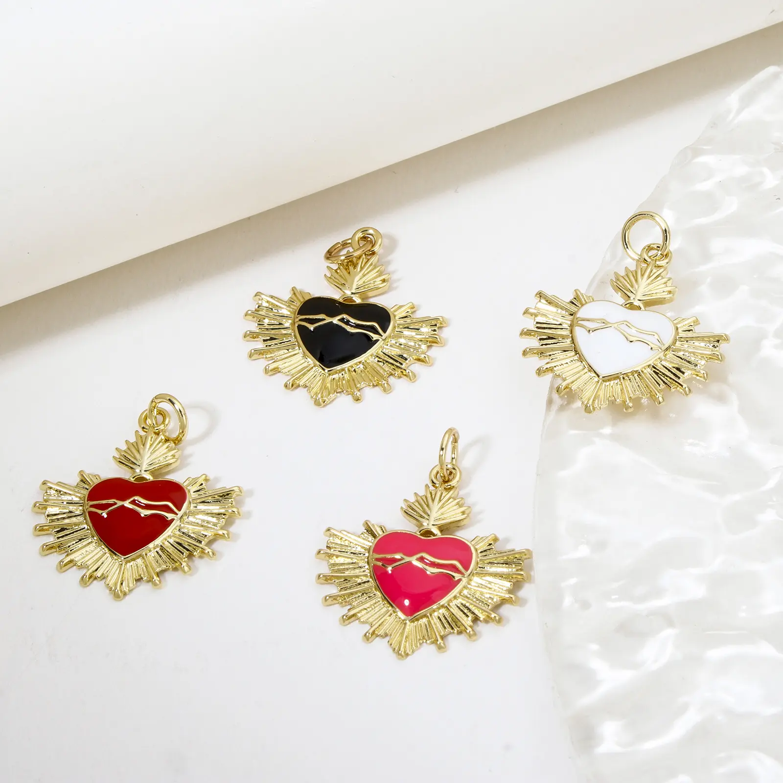 2 Piece Brass Religious Charms 18K Gold Plated Heart Enamel Pendants For DIY Neckalce Jewelry Making Findings 24mm x 20mm