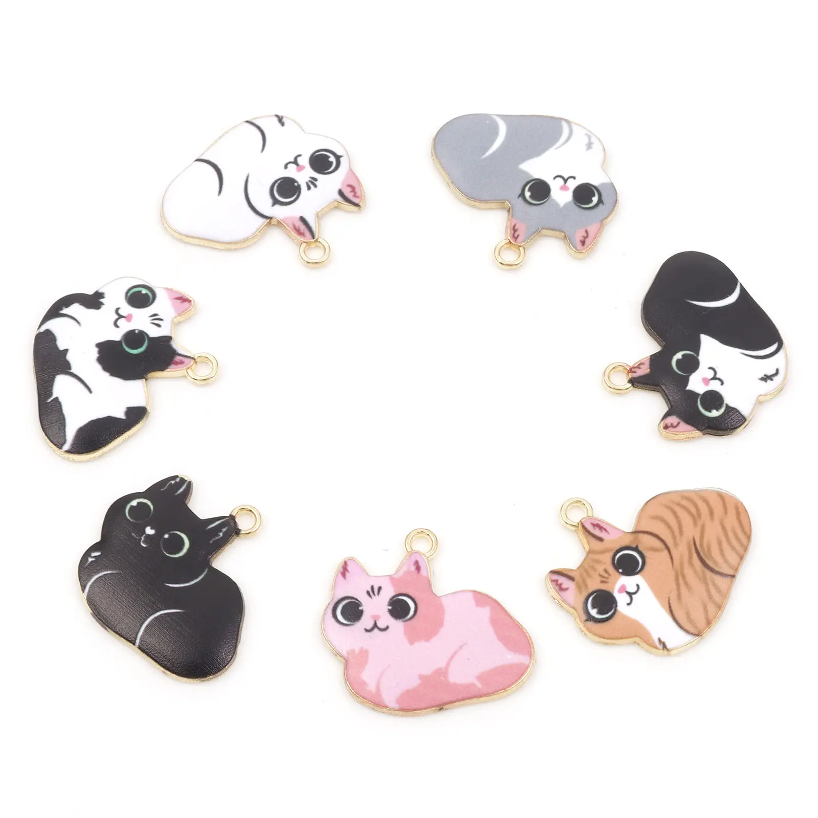 Cute Cartoon Cat Animal Charms Gold Color Enamel Metal Pendants DIY Necklace Bracelets Jewelry Making 23mm x 22mm, 10 PCs