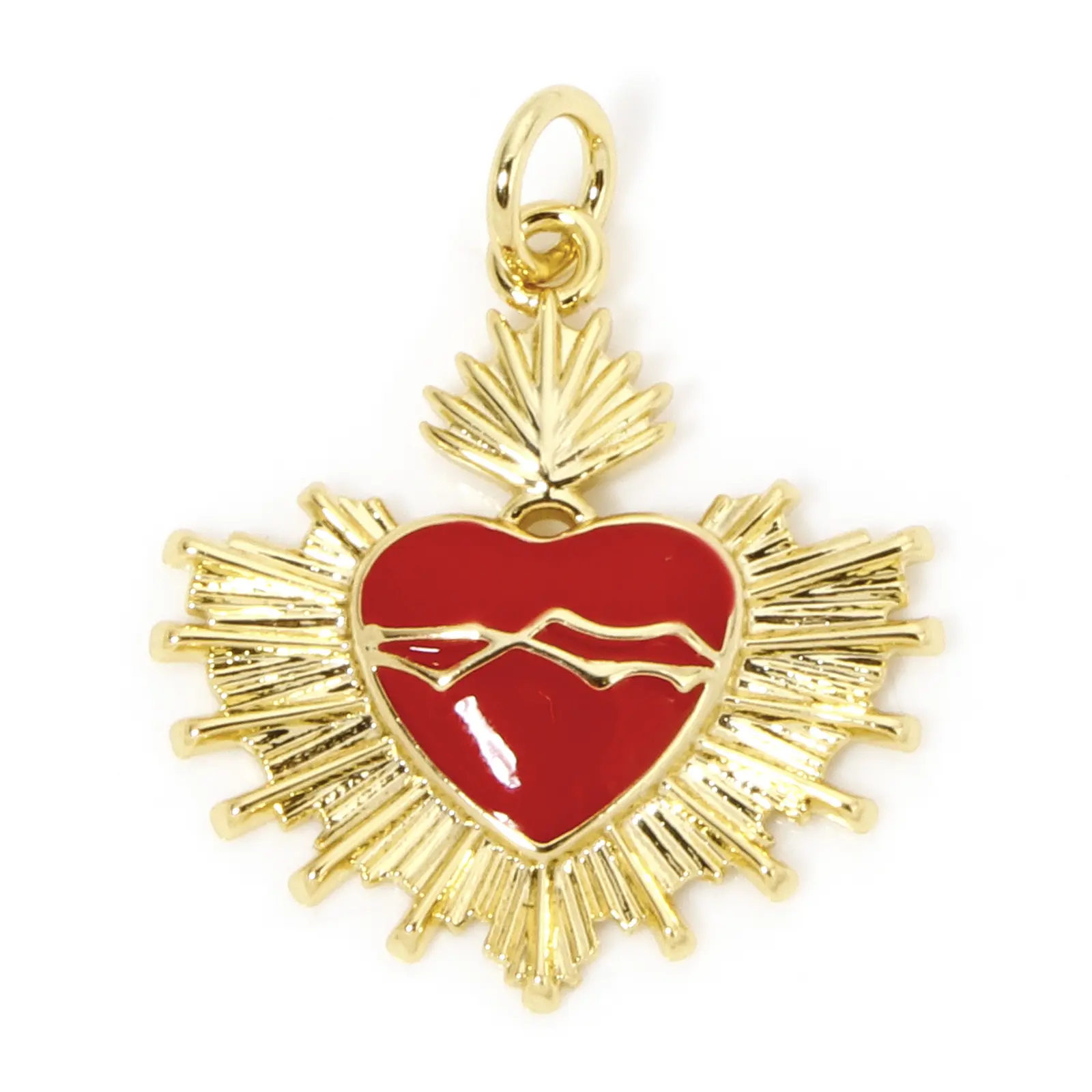 2 Piece Brass Religious Charms 18K Gold Plated Heart Enamel Pendants For DIY Neckalce Jewelry Making Findings 24mm x 20mm