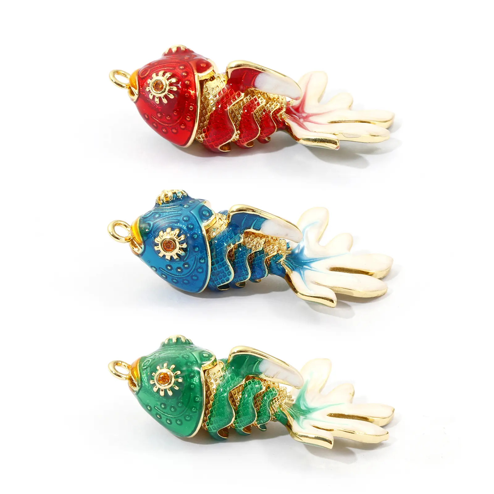 1 Piece Brass Ocean Jewelry Goldfish Pendants 18K Gold Plated Enamel Fish Movable Orange Cubic Zirconia DIY Making 3.6cm x 1.8cm