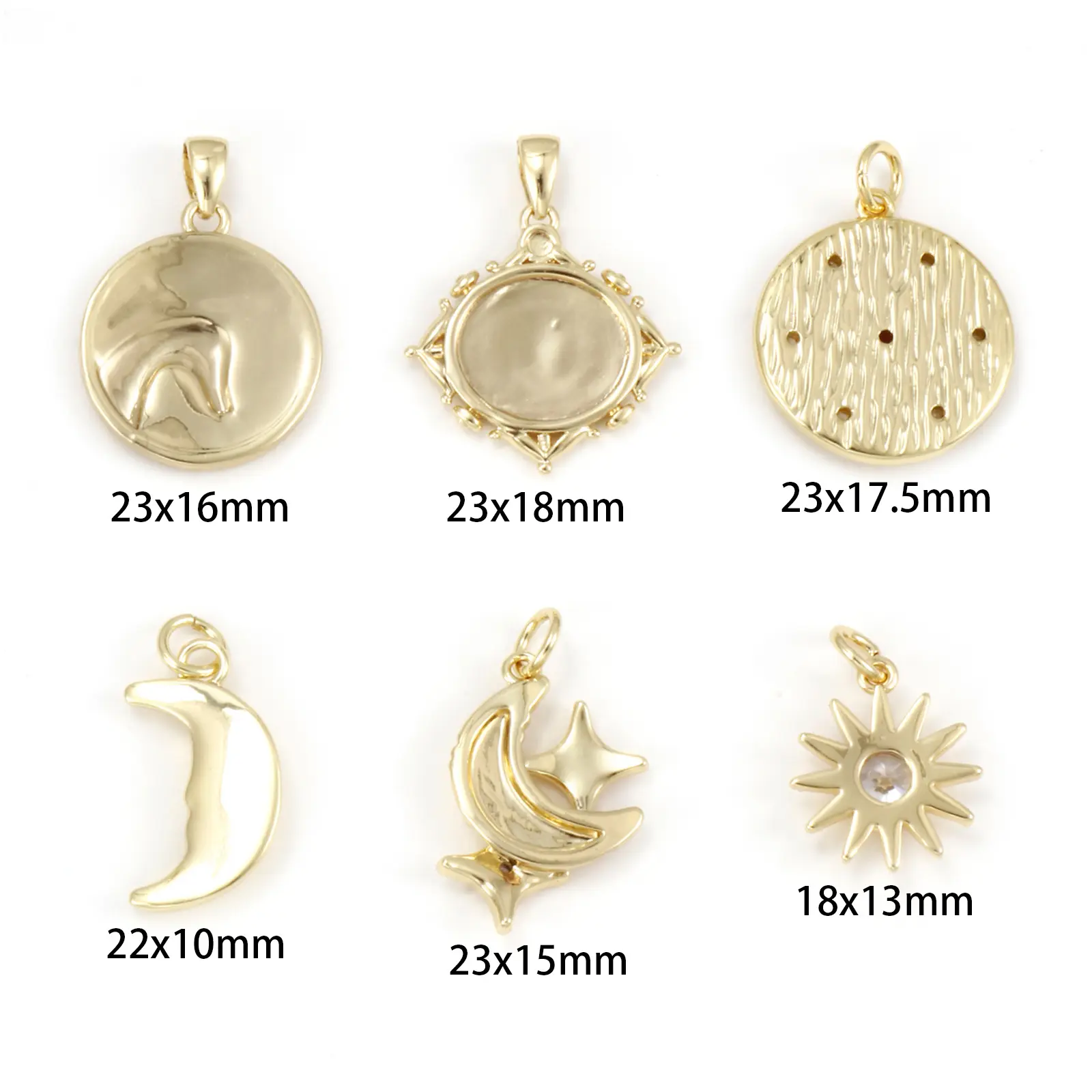 1 Piece Brass Charms 18K Real Gold Plated Round Disc Moon Star Sun Pendant For DIY Necklace Bracelet Jewelry Making