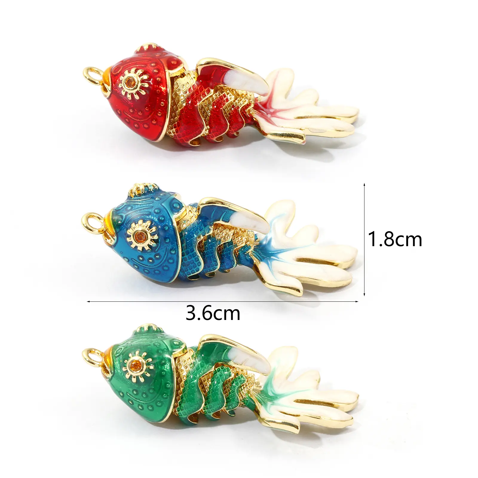 1 Piece Brass Ocean Jewelry Goldfish Pendants 18K Gold Plated Enamel Fish Movable Orange Cubic Zirconia DIY Making 3.6cm x 1.8cm