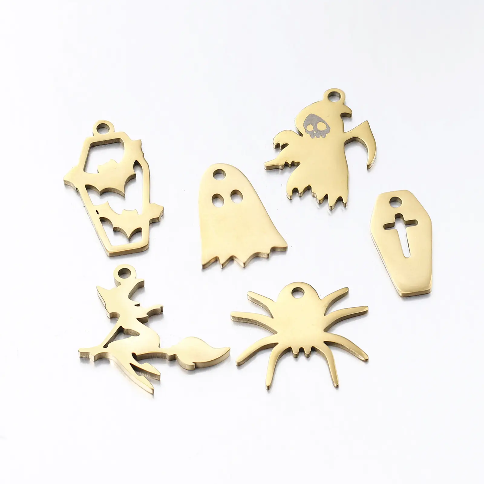 3PCs Stainless Steel Halloween Charms Ghost Bat Spider Witch Tombstone Metal Pendants For Diy Jewelry Making Finding Accessories