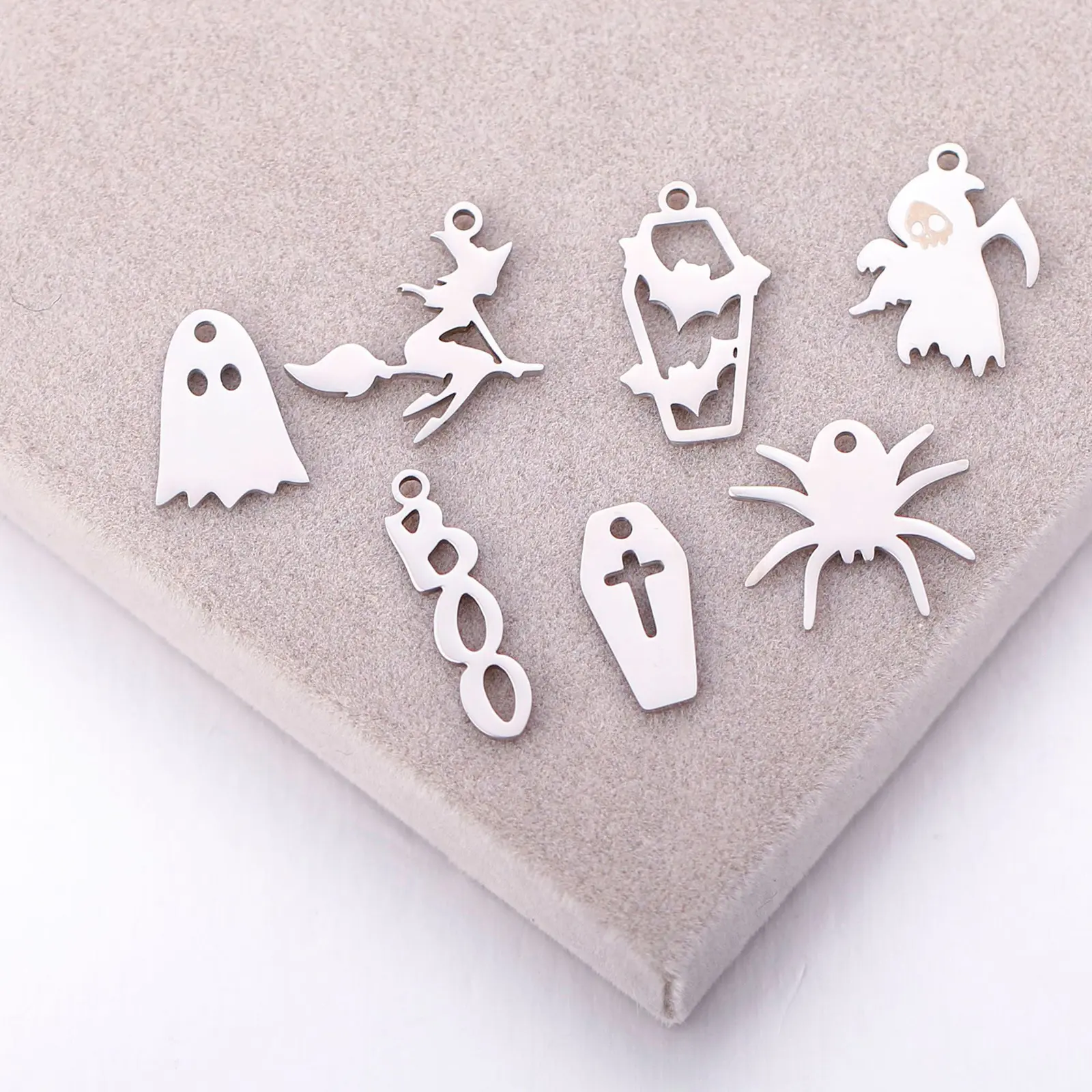 3PCs Stainless Steel Halloween Charms Ghost Bat Spider Witch Tombstone Metal Pendants For Diy Jewelry Making Finding Accessories