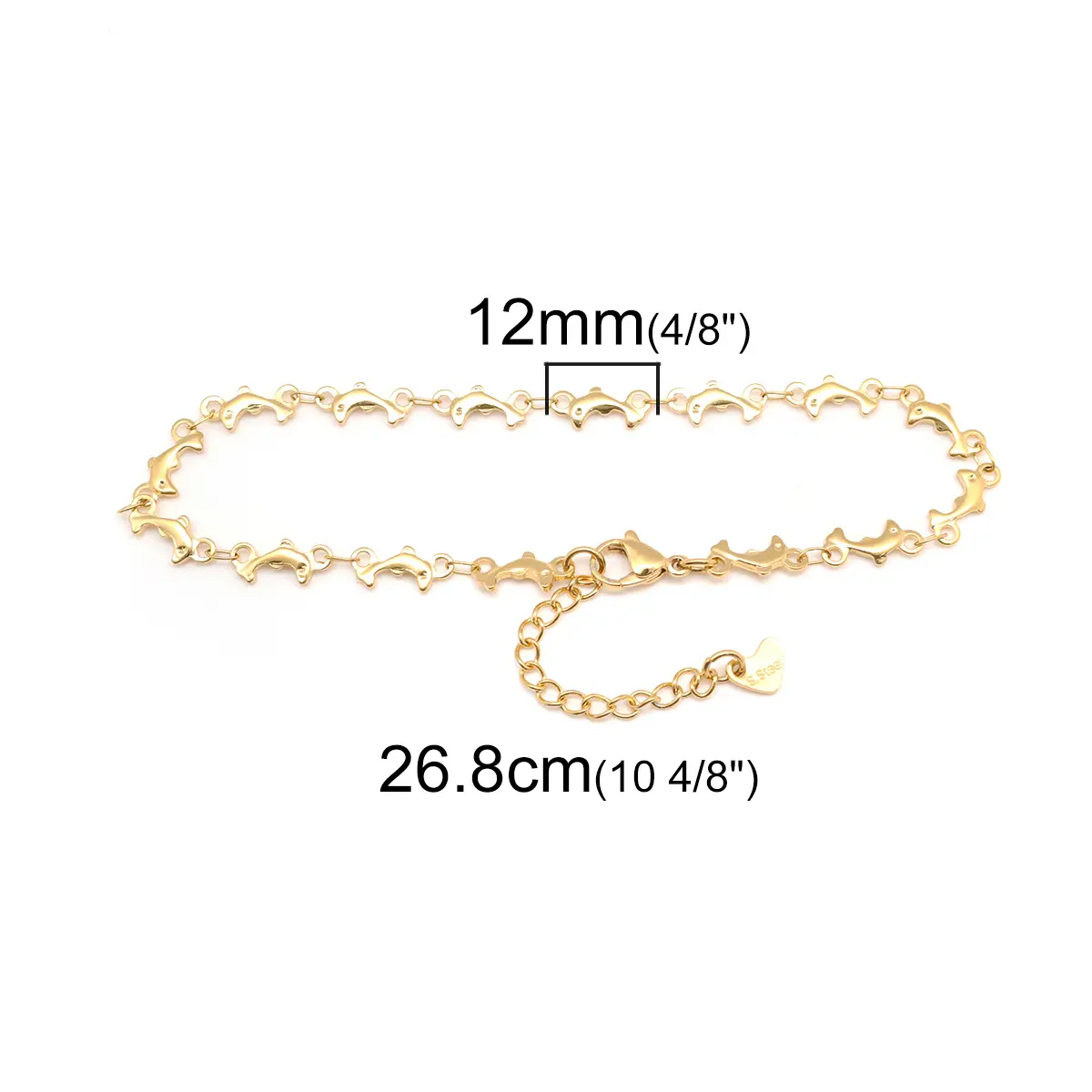 304 Stainless Steel Ocean Dolphin Anklet Gold Color Charms Anklets For Women Leg Chain Barefoot 22.3cm(8 6/8") long,1 Piece