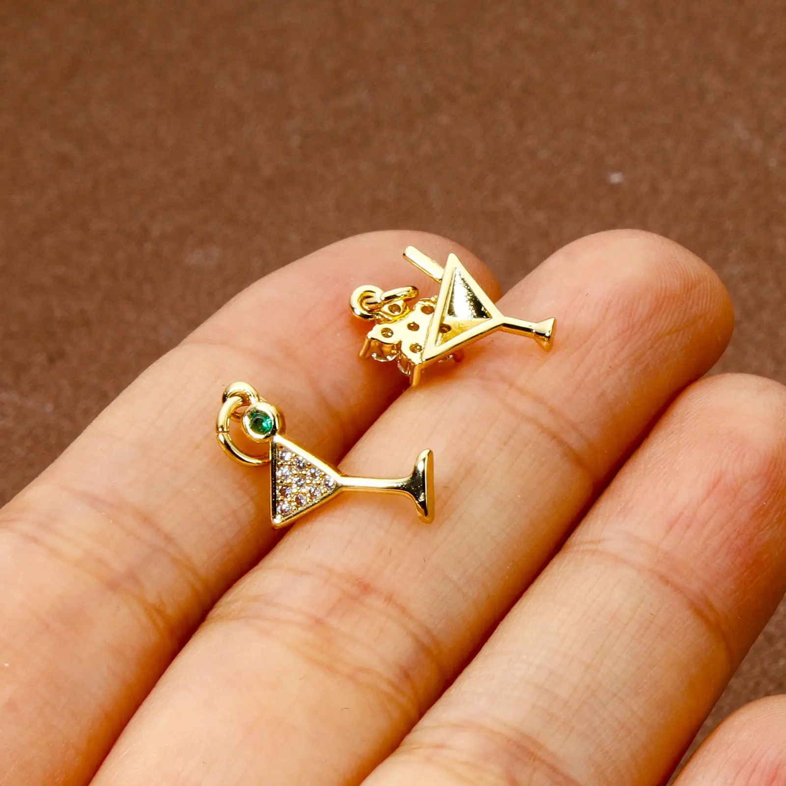 2 Piece Brass Charms 18K Gold Plated Wine Glass Transparent Cubic Zirconia Pendant For DIY Neckalce Jewelry Making Findings