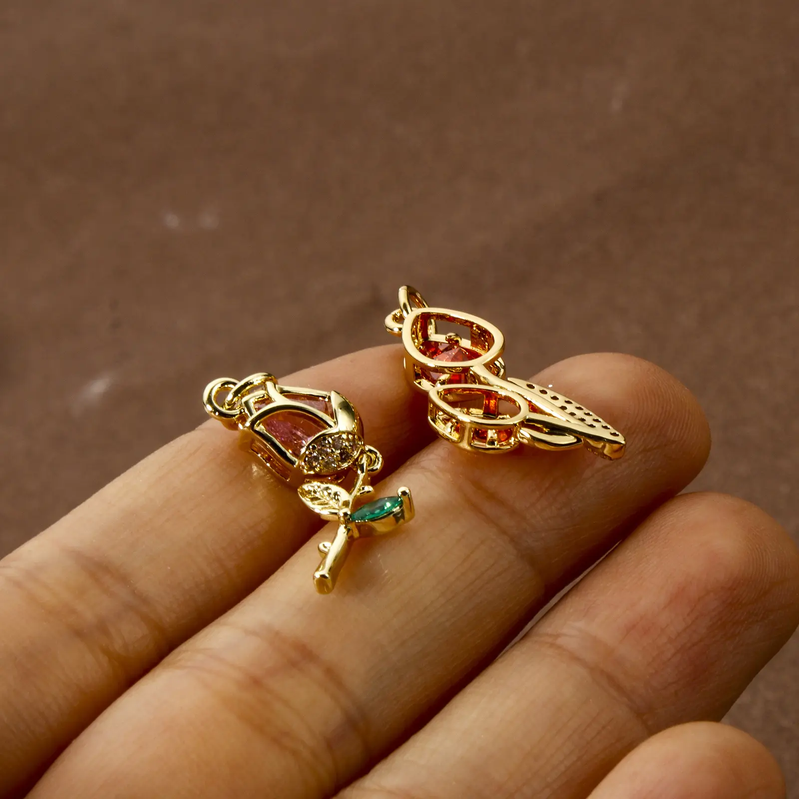 Brass Flora Collection 18K Real Gold Plated Tulip Flower Micro Pave Charms Pendants For DIY Necklace Jewelry Making, 1 Piece