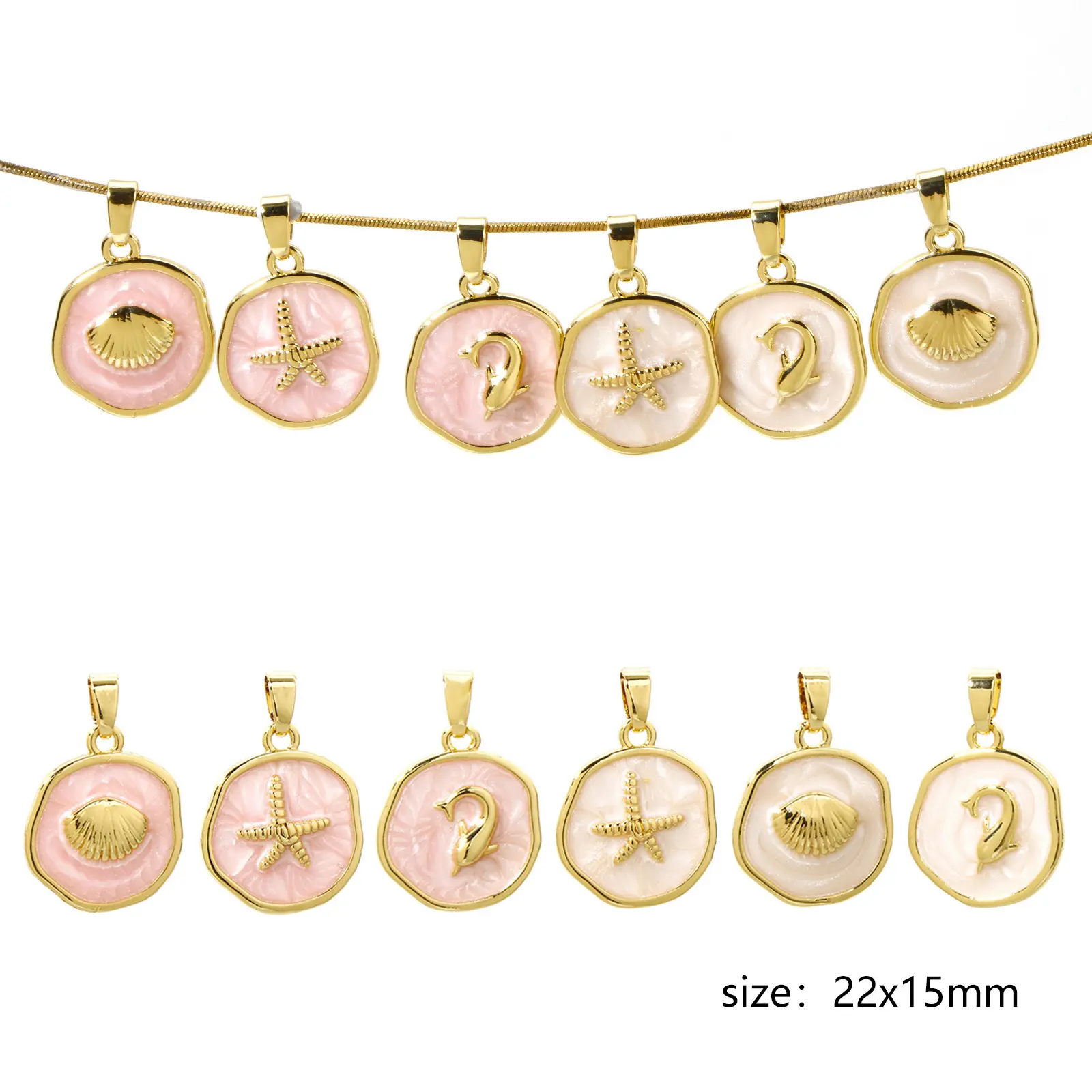2 PCs Brass Ocean Series Charm Pendant 18K Gold Plated Irregular Enamel Shell Starfish Dolphin For Necklace Making 22mm x 15mm