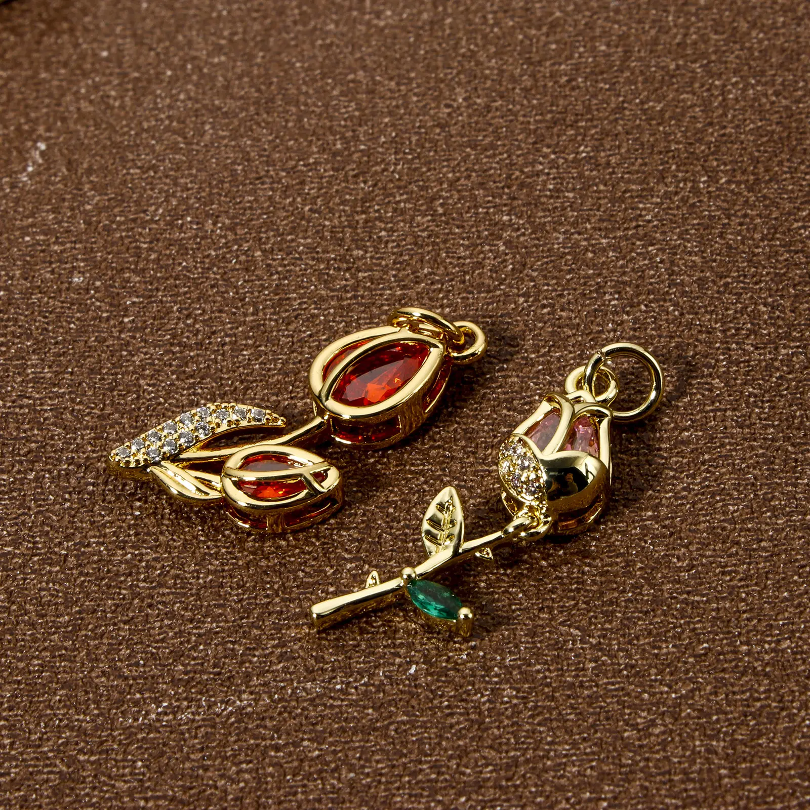 Brass Flora Collection 18K Real Gold Plated Tulip Flower Micro Pave Charms Pendants For DIY Necklace Jewelry Making, 1 Piece