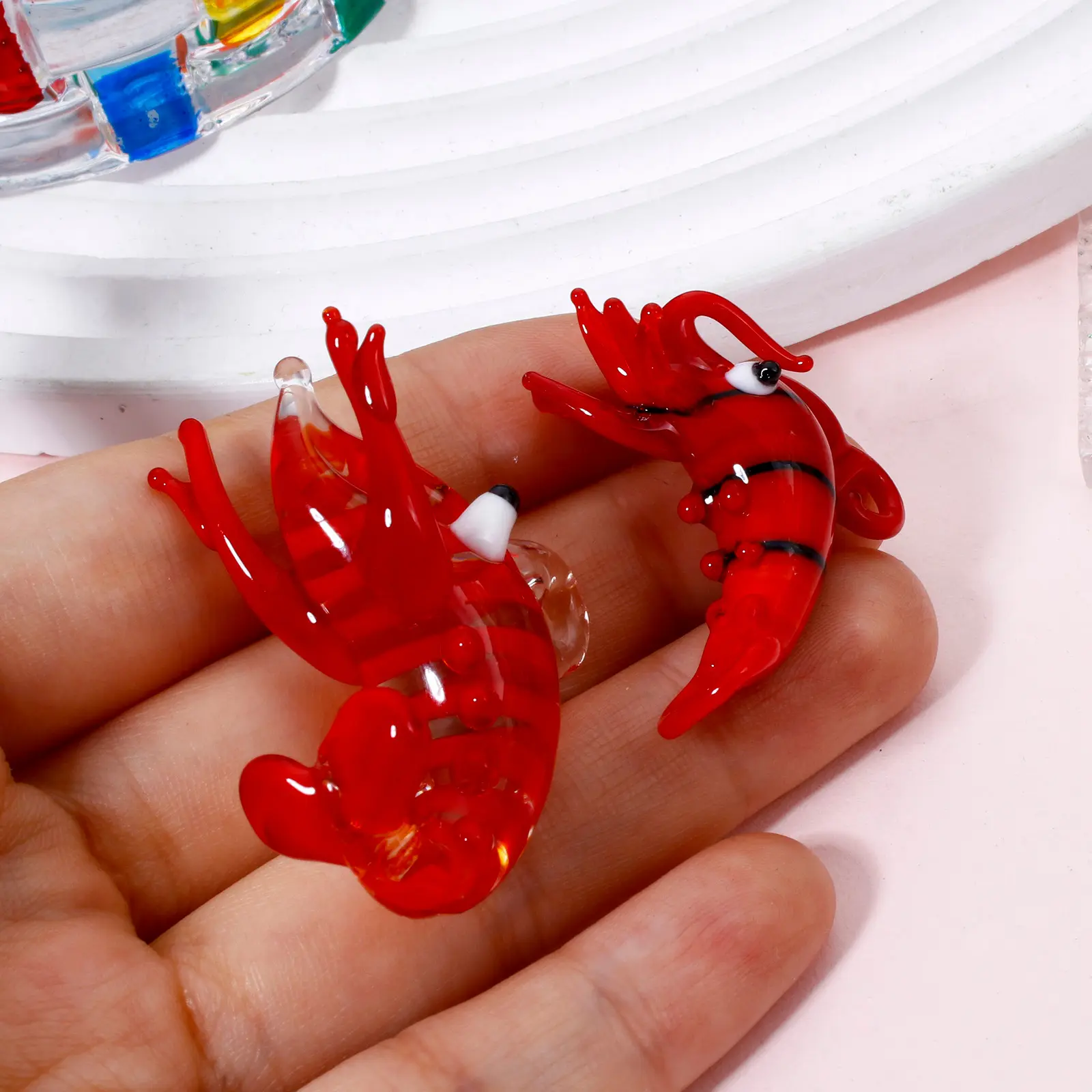 1PCs Red Lobster Lampwork Glass Pendant Charms DIY Making Necklace Jewelry Tiny Statue Ornaments Aquarium Decor Accessories