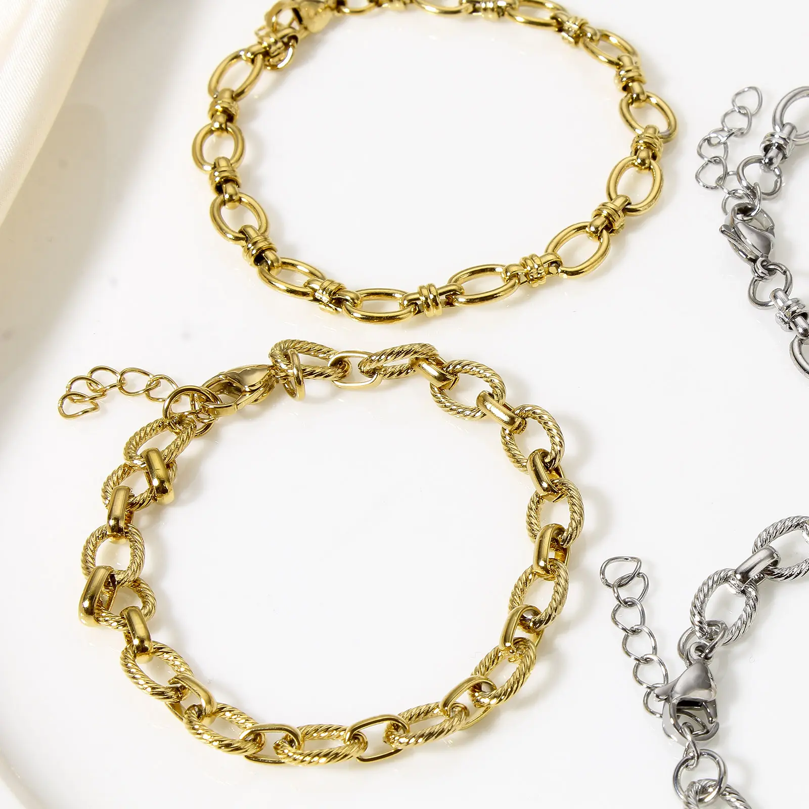 1PC Statement Stainless Steel Oval Chain Bracelet Punk Metal Chain Bracelet Handmade Exquisite For Women Men Jewelry Gift 17.5cm