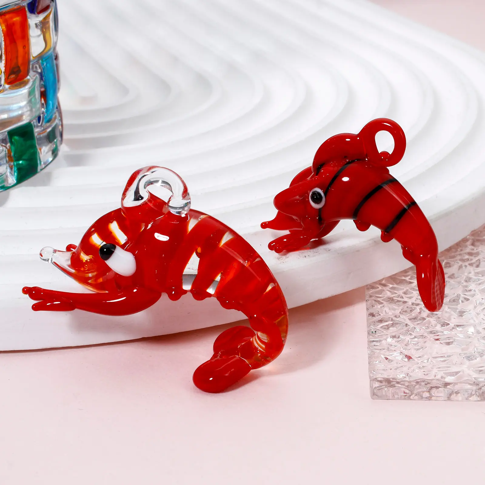1PCs Red Lobster Lampwork Glass Pendant Charms DIY Making Necklace Jewelry Tiny Statue Ornaments Aquarium Decor Accessories