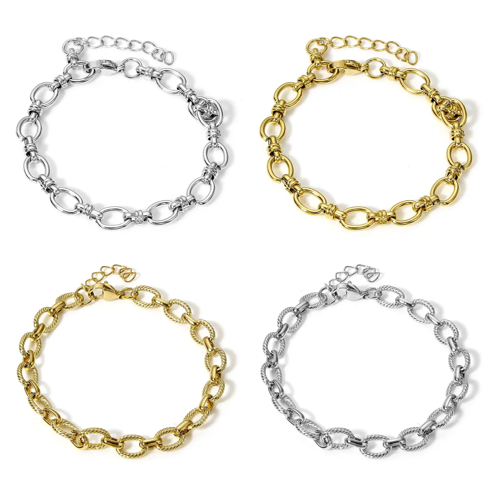 1PC Statement Stainless Steel Oval Chain Bracelet Punk Metal Chain Bracelet Handmade Exquisite For Women Men Jewelry Gift 17.5cm
