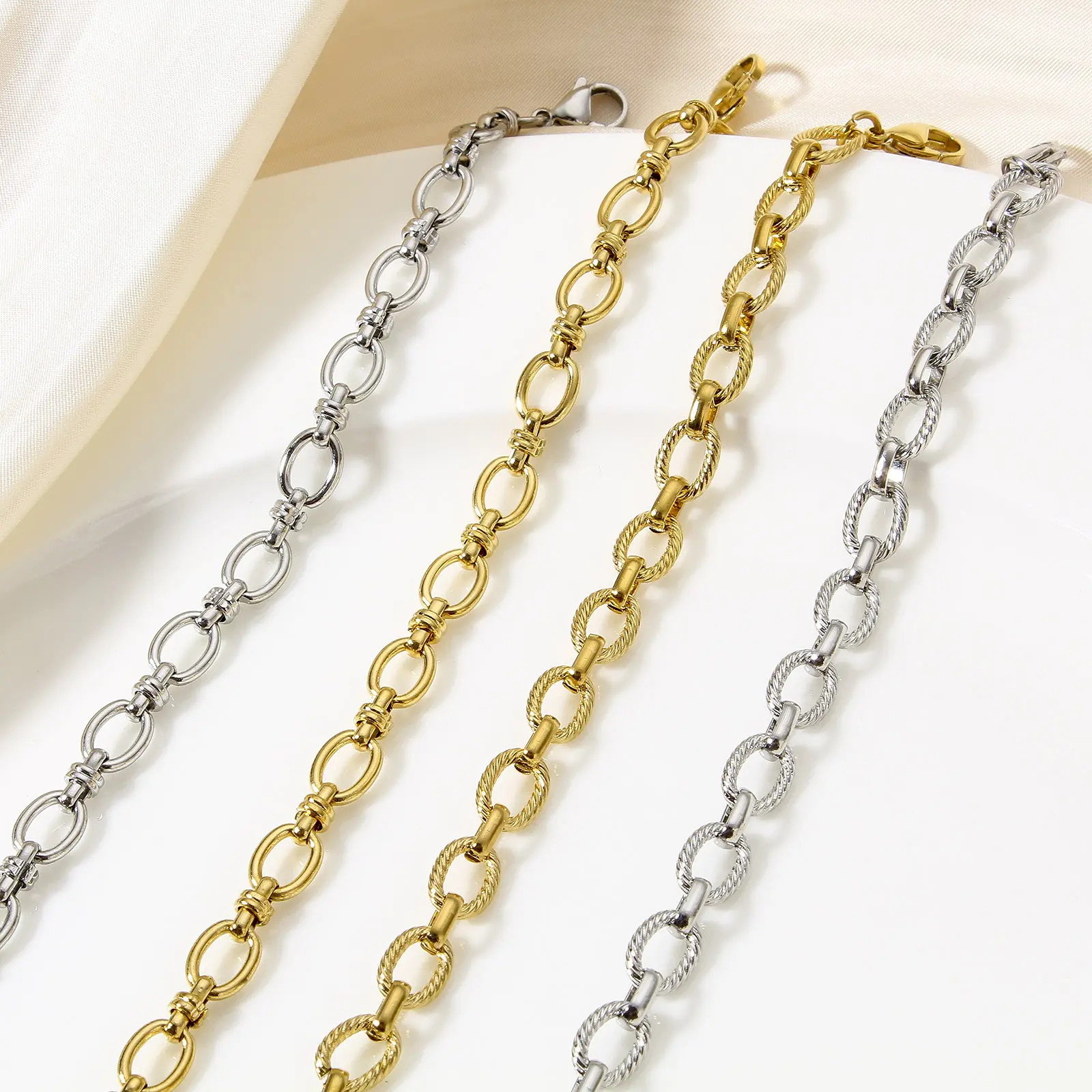 1PC Statement Stainless Steel Oval Chain Bracelet Punk Metal Chain Bracelet Handmade Exquisite For Women Men Jewelry Gift 17.5cm
