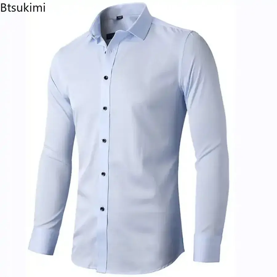 High-end Men's Solid Slim Fit Business Dress Shirts Fashion New Long Sleeve Casual Social Shirt 2025 Men Formal Clothing Blouses