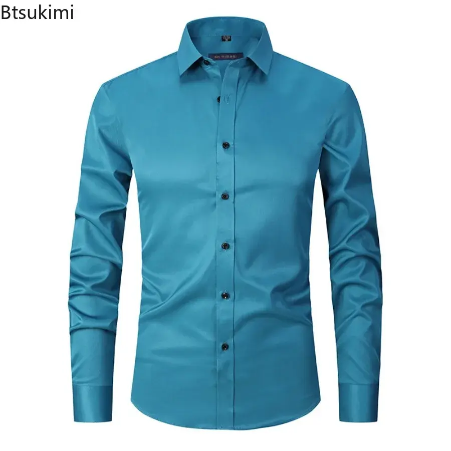 High-end Men's Solid Slim Fit Business Dress Shirts Fashion New Long Sleeve Casual Social Shirt 2025 Men Formal Clothing Blouses
