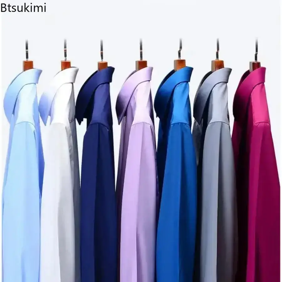 High-end Men's Solid Slim Fit Business Dress Shirts Fashion New Long Sleeve Casual Social Shirt 2025 Men Formal Clothing Blouses