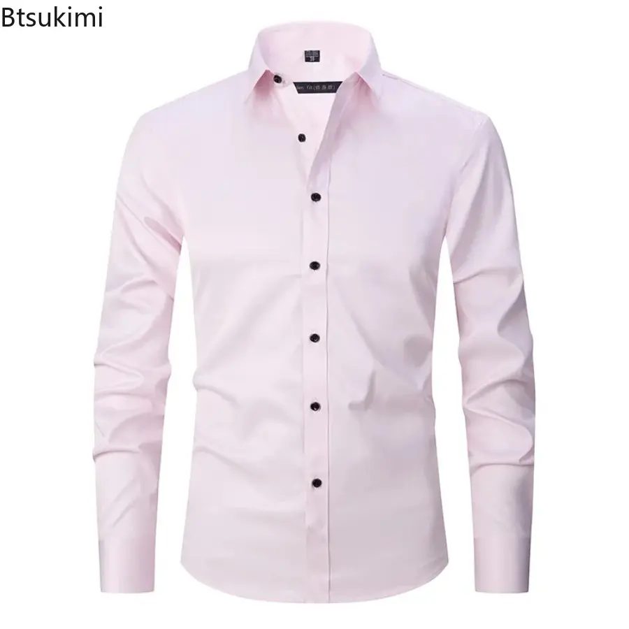 2025 Men Clothing Fashion Solid Slim Fit Business Dress Shirts Men's Long-sleeved Casual Social Formal Shirt High Quality Blouse