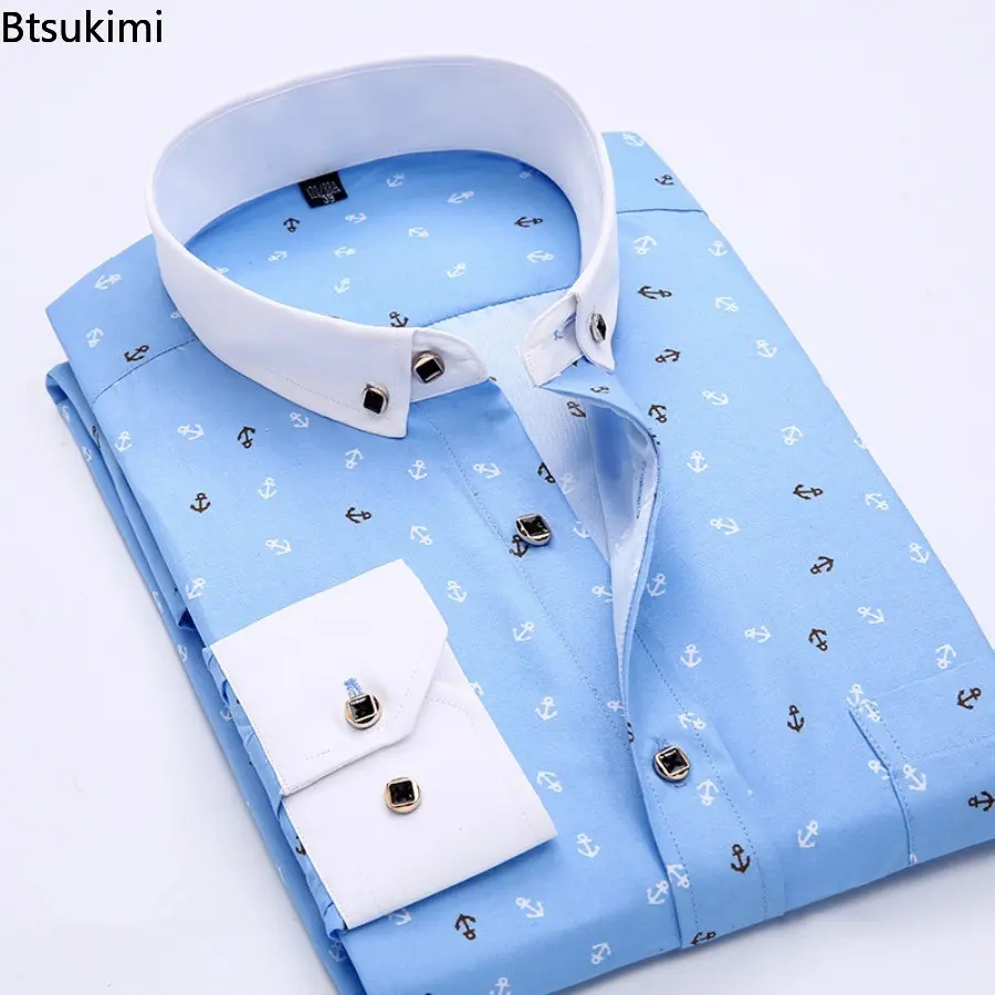 High Quality New Men's Long-sleeved Dress Shirts Fashion Slim Business Casual Formal Shirts Spring Autumn Male Blouses Oversized
