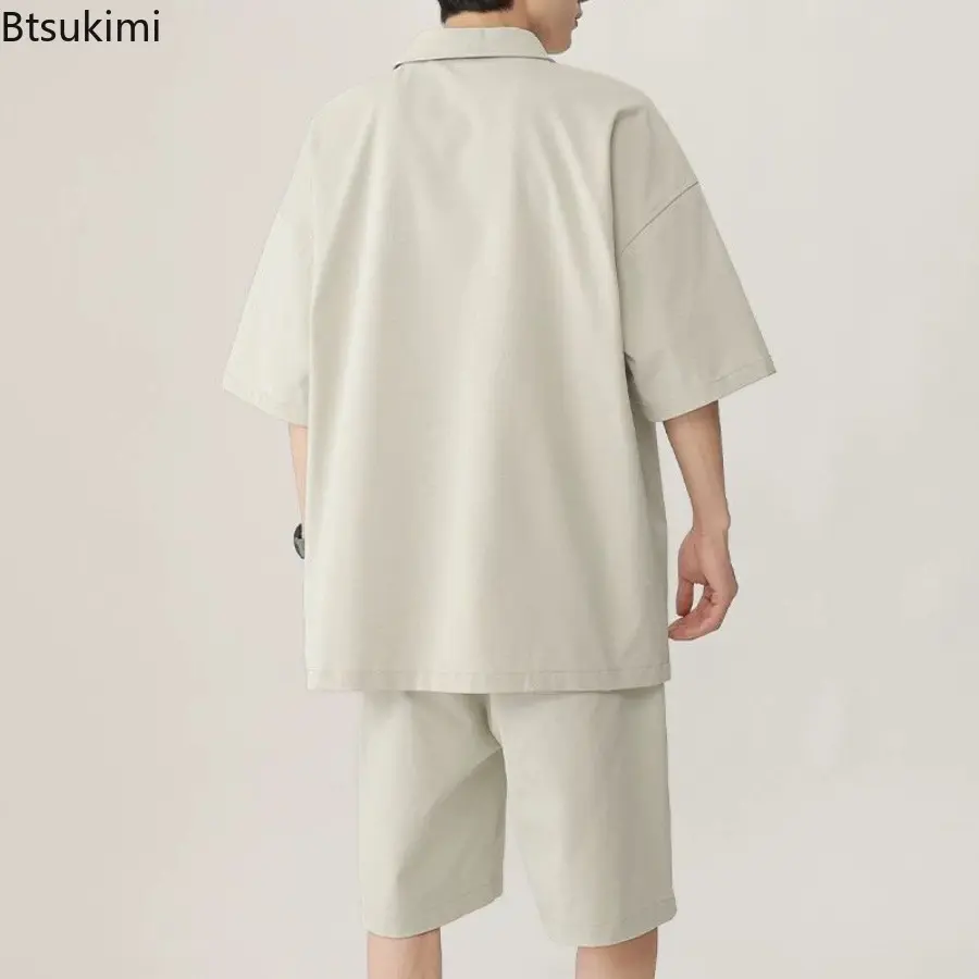 New 2025 Summer Trendy Men's Casual Sports Polo Shirt Short Sleeves T-shirt Suit Loose-fit Sporty Casual Style Clothing Set Male