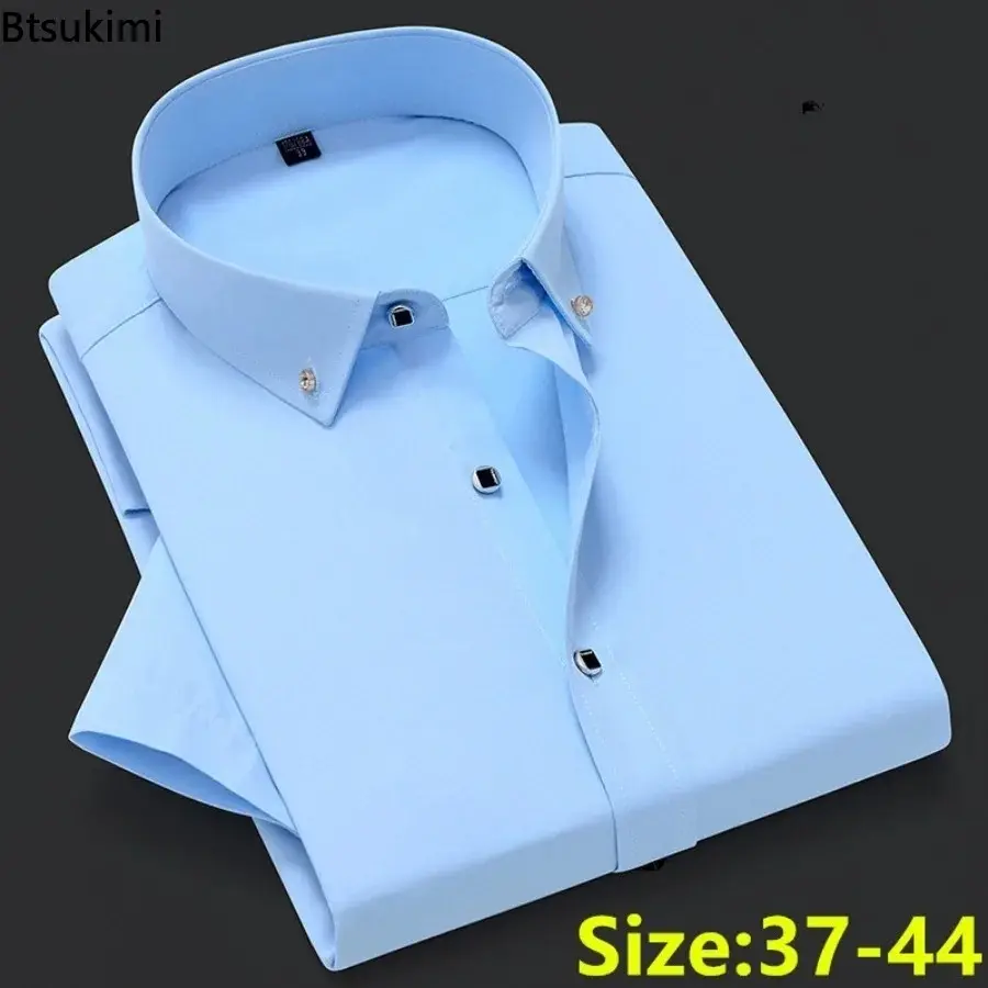 Korean Style Solid Slim Shirts Men's Short-sleeved Office Business Dress Shirt Comfort Cotton Casual Social Formal Blouses Male