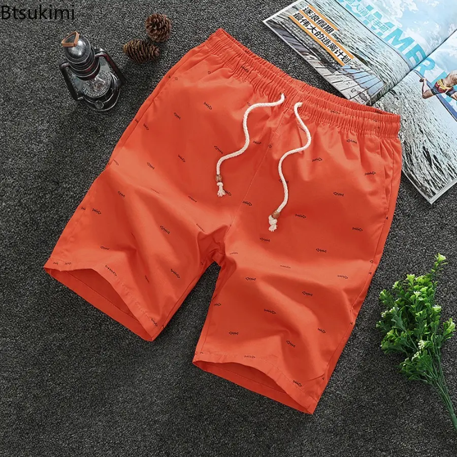 2025 New Men's Summer Fashion 100% Cotton Casual Sport Short Pants Solid Print Loose Breathable Beach Shorts Male Oversized 5XL