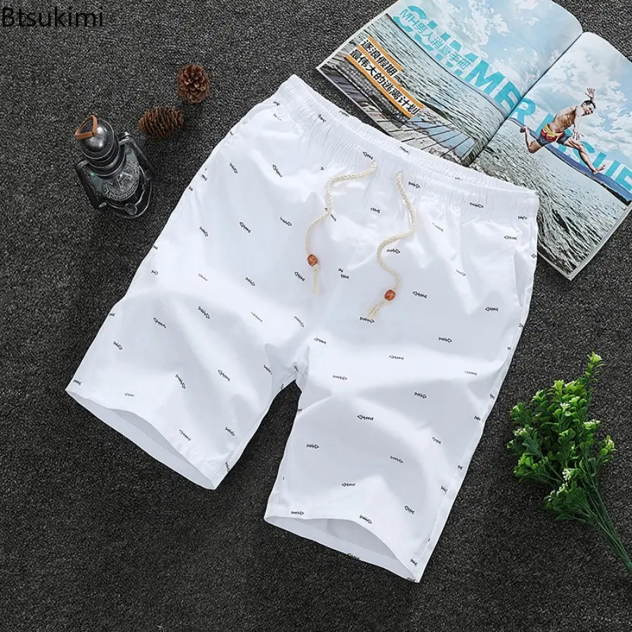 2025 New Men's Summer Fashion 100% Cotton Casual Sport Short Pants Solid Print Loose Breathable Beach Shorts Male Oversized 5XL