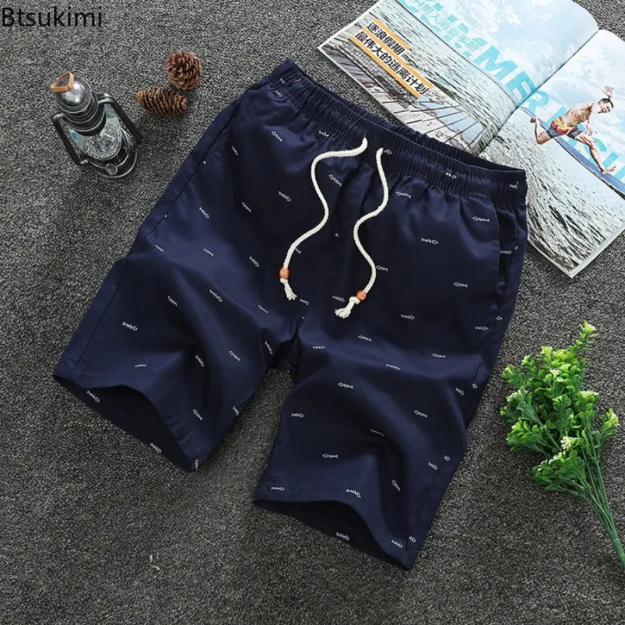 2025 New Men's Summer Fashion 100% Cotton Casual Sport Short Pants Solid Print Loose Breathable Beach Shorts Male Oversized 5XL