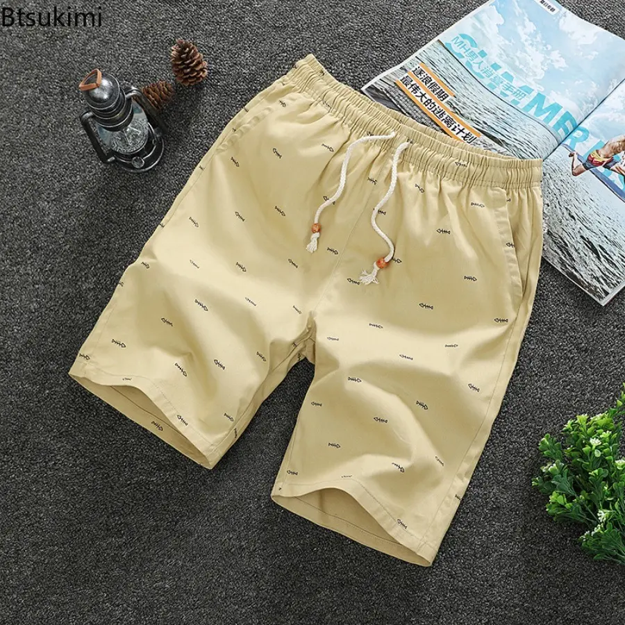 2025 New Men's Summer Fashion 100% Cotton Casual Sport Short Pants Solid Print Loose Breathable Beach Shorts Male Oversized 5XL