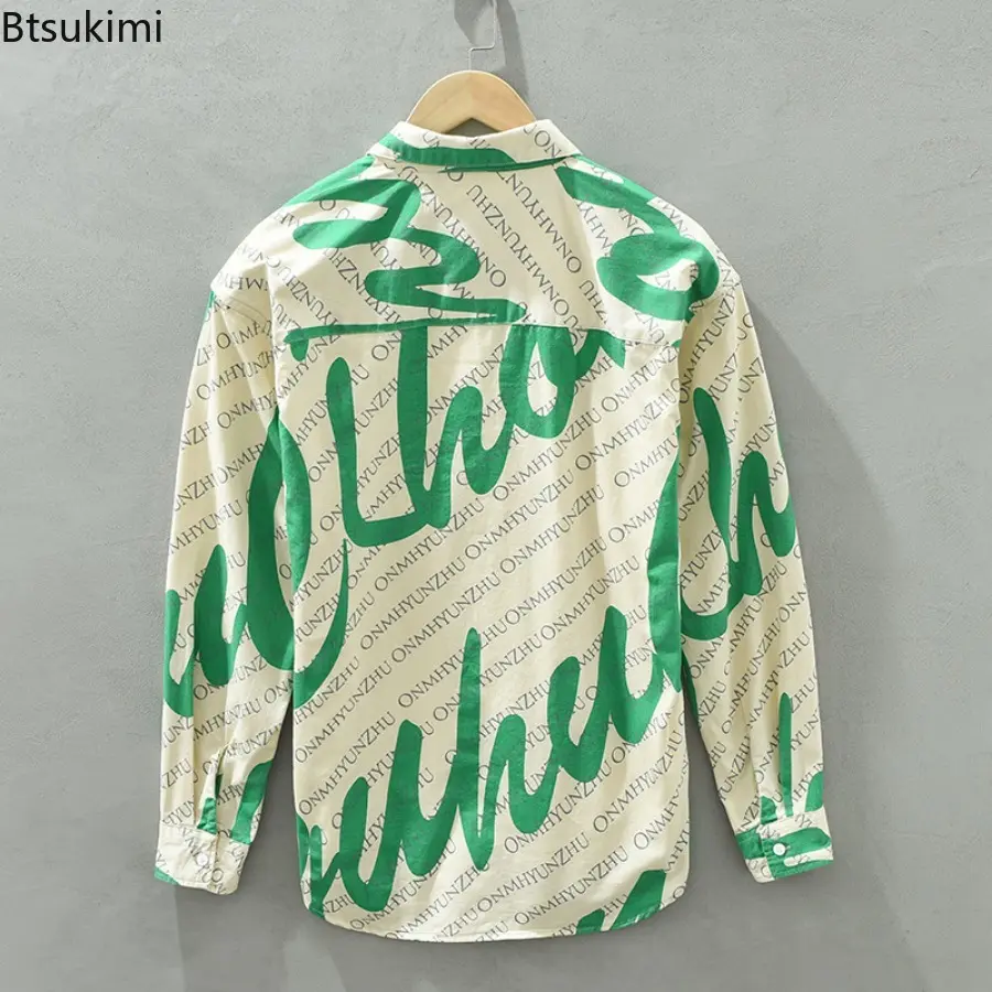 New 2025 Men's Trend Printed Long-sleeved Shirt High Quality 100% Cotton Loose Casual Shirt Coats Creative Design Style Men Tops