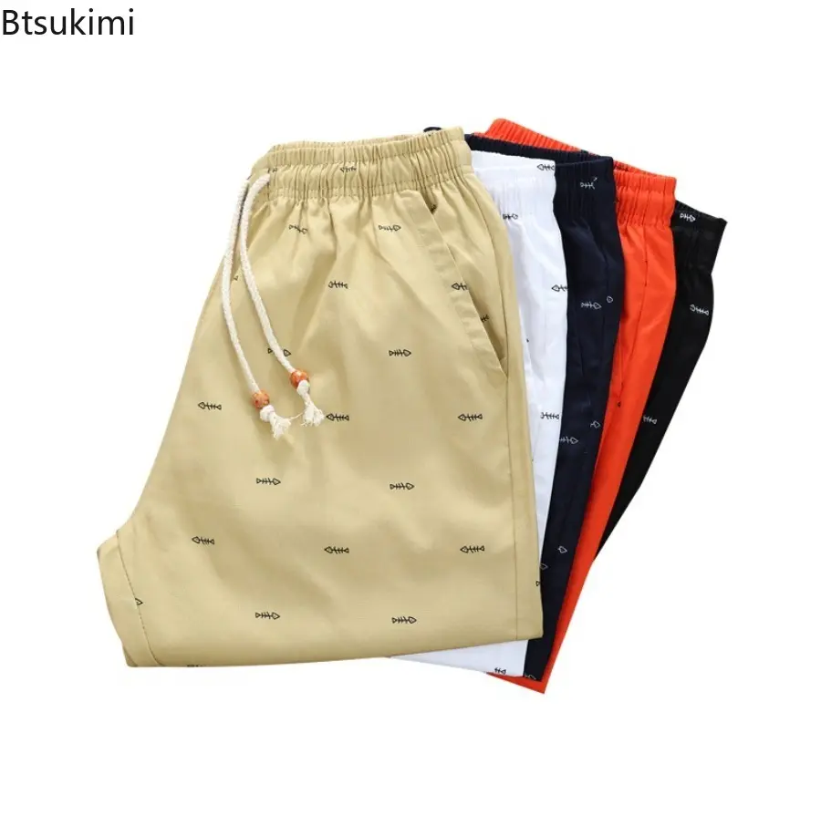 2025 New Men's Summer Fashion 100% Cotton Casual Sport Short Pants Solid Print Loose Breathable Beach Shorts Male Oversized 5XL