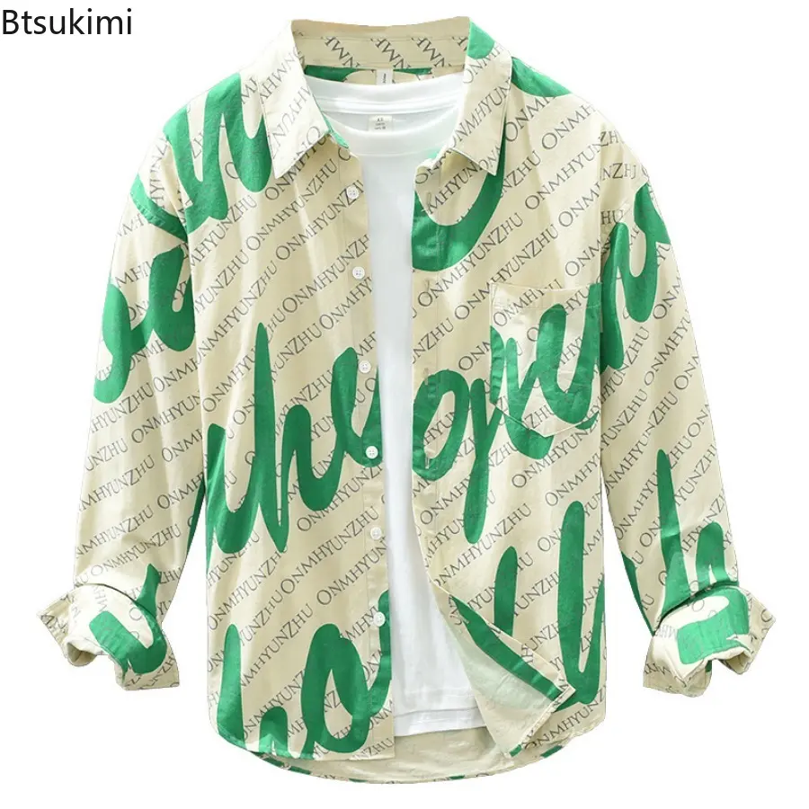 New 2025 Men's Trend Printed Long-sleeved Shirt High Quality 100% Cotton Loose Casual Shirt Coats Creative Design Style Men Tops