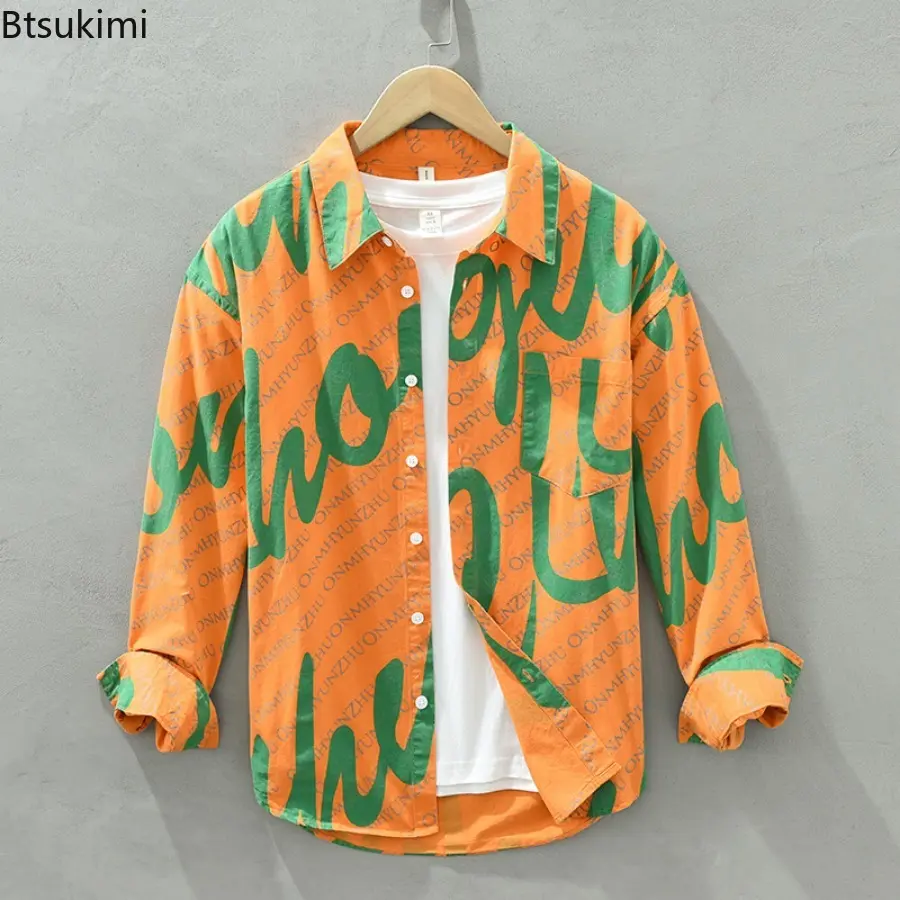 New 2025 Men's Trend Printed Long-sleeved Shirt High Quality 100% Cotton Loose Casual Shirt Coats Creative Design Style Men Tops