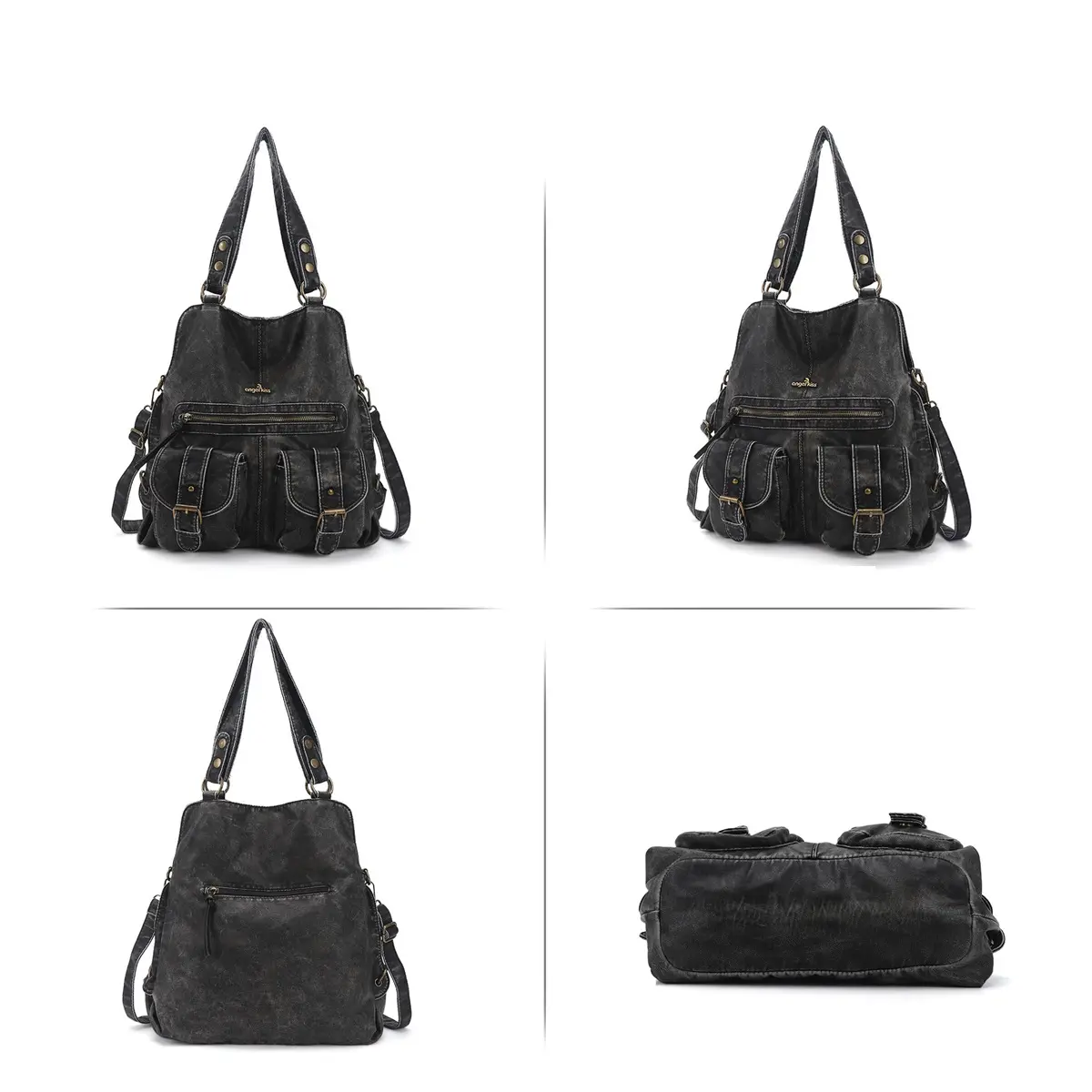  Backpack Women Handbags Satchel Top-handle Soft PU Shoulder Bag Fashion Vintage Multi-pockets Large Backpack Wellet