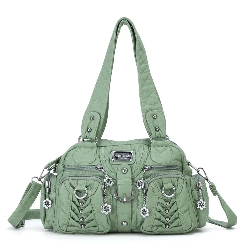  Women Handbags Satchel Top-handle Handbag PU Shoulder Bag Roomy Pocket  Pack Multi-pockets Shoulder Purse Bags