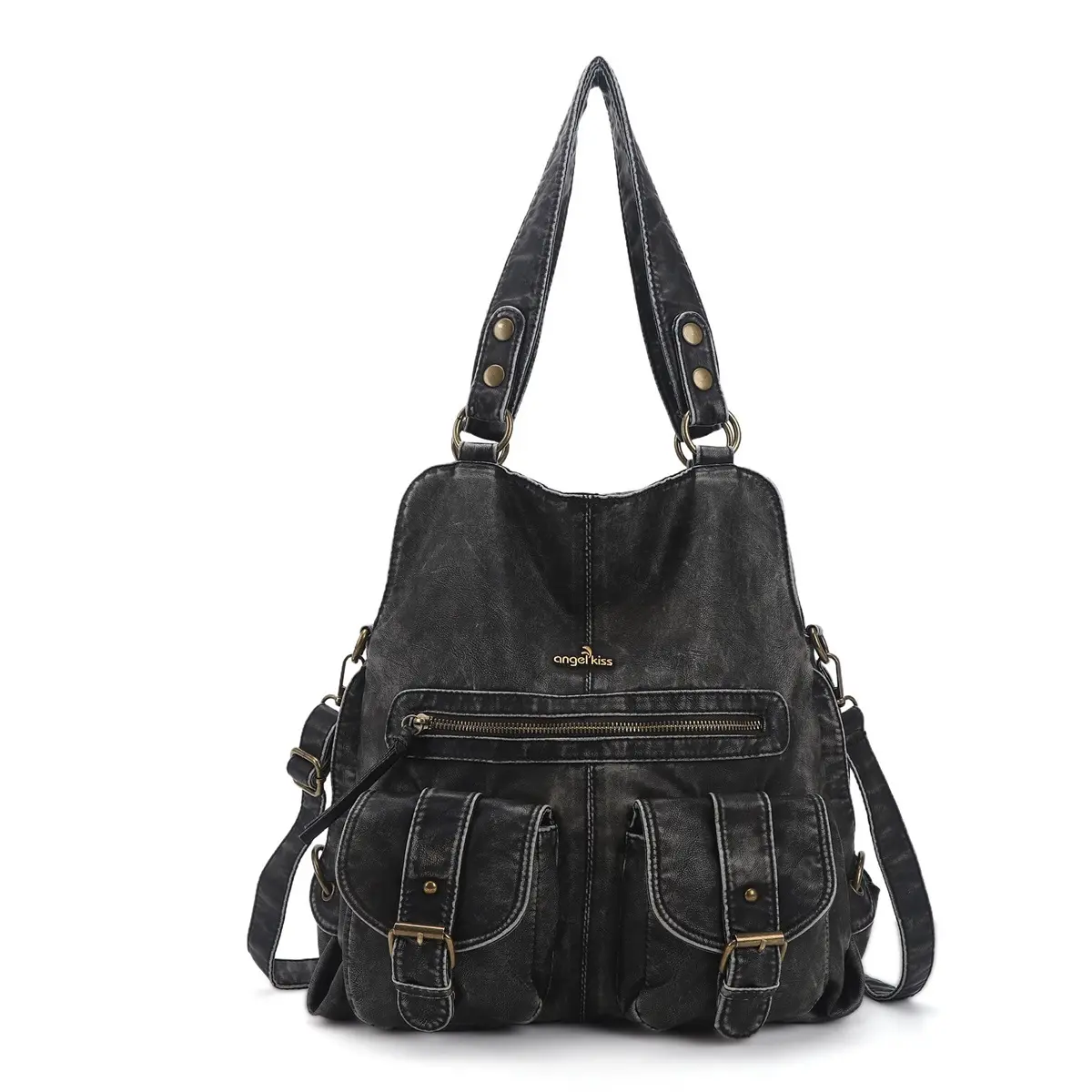  Backpack Women Handbags Satchel Top-handle Soft PU Shoulder Bag Fashion Vintage Multi-pockets Large Backpack Wellet