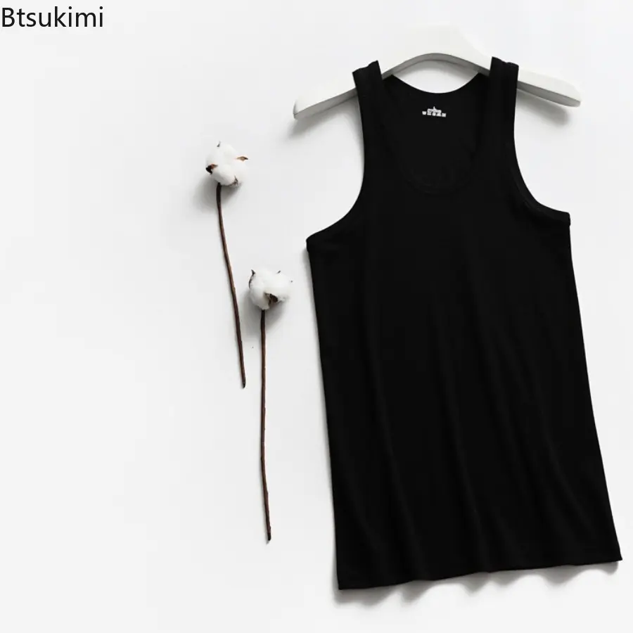 2025 Summer Tank Tops Men 100% Cotton Solid Vest Male Breathable Sleeveless Tops Slim Casual Gym Running Comfortable Undershirt